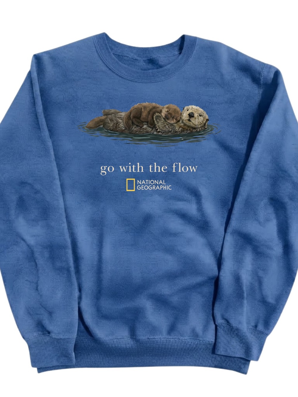 Gildan Blue National Geographic "Go With The Flow" Otter Crewneck Sweatshirt